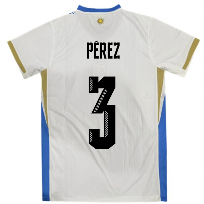 DanxenキッズウルグアイNicolás Pérez#3ホワイトブルーアウェイシャツ24-26ジャージーユニフォーム