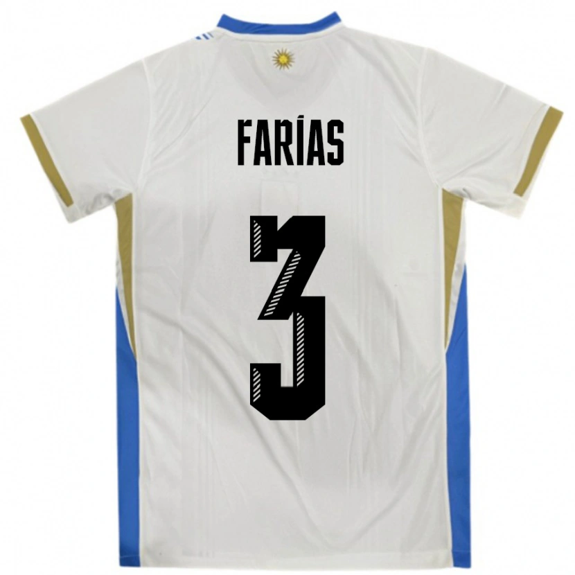 DanxenキッズウルグアイDaiana Farias#3ホワイトブルーアウェイシャツ24-26ジャージーユニフォーム
