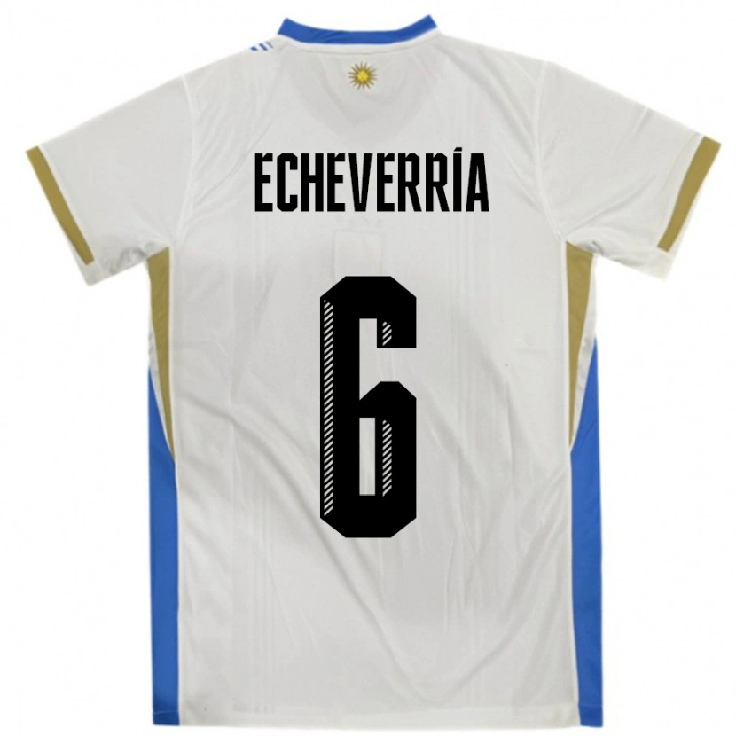 DanxenキッズウルグアイJuan Echeverria#6ホワイトブルーアウェイシャツ24-26ジャージーユニフォーム