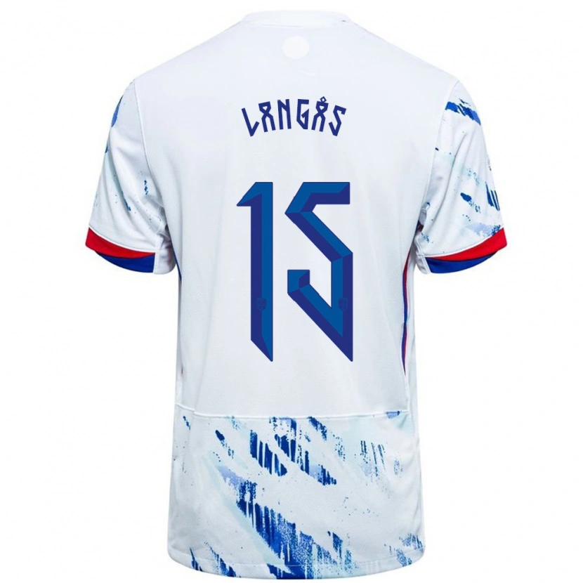 DanxenキッズノルウェーSondre Langås#15ホワイトブルーアウェイシャツ24-26ジャージーユニフォーム