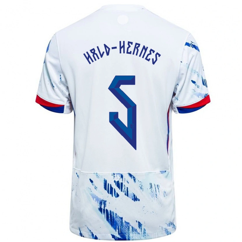 DanxenキッズノルウェーUlrik Hald-Hernes#5ホワイトブルーアウェイシャツ24-26ジャージーユニフォーム