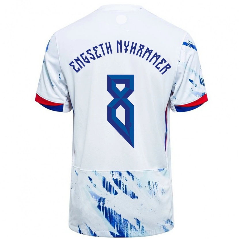 DanxenキッズノルウェーTroy Engseth Nyhammer#8ホワイトブルーアウェイシャツ24-26ジャージーユニフォーム