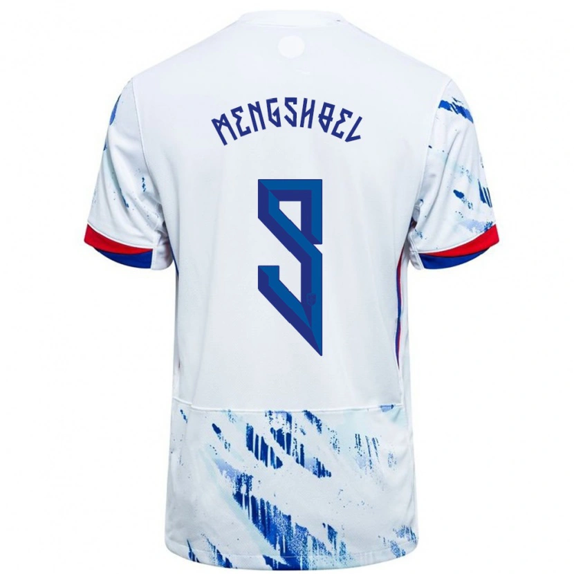 DanxenキッズノルウェーOlav Dobloug Mengshoel#9ホワイトブルーアウェイシャツ24-26ジャージーユニフォーム