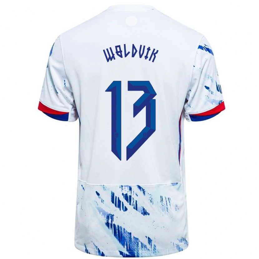 DanxenキッズノルウェーEmilie Woldvik#13ホワイトブルーアウェイシャツ24-26ジャージーユニフォーム