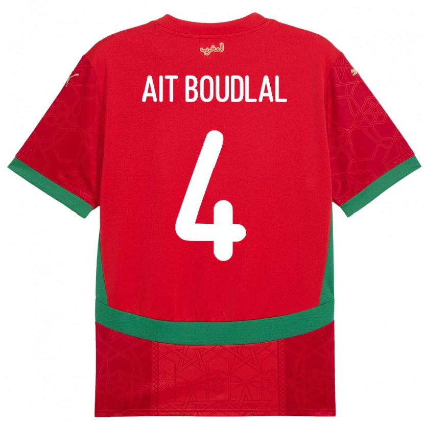 DanxenメンズモロッコAbdelhamid Ait Boudlal#4赤ホームシャツ24-26ジャージーユニフォーム
