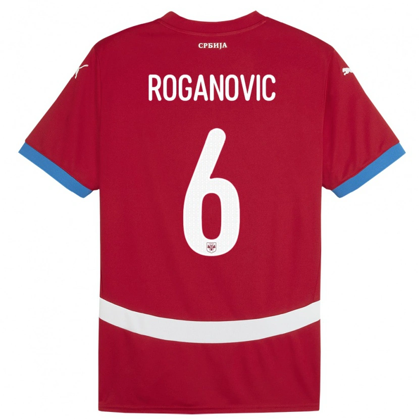 DanxenメンズセルビアVuk Roganovic#6赤ホームシャツ24-26ジャージーユニフォーム