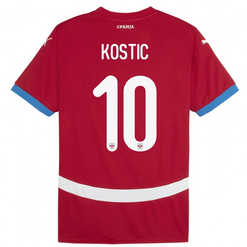 DanxenメンズセルビアBogdan Kostic#10赤ホームシャツ24-26ジャージーユニフォーム