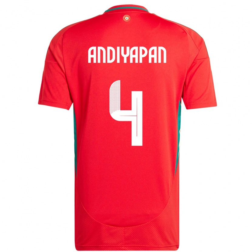 DanxenメンズウェールズWilliam Andiyapan#4赤ホームシャツ24-26ジャージーユニフォーム