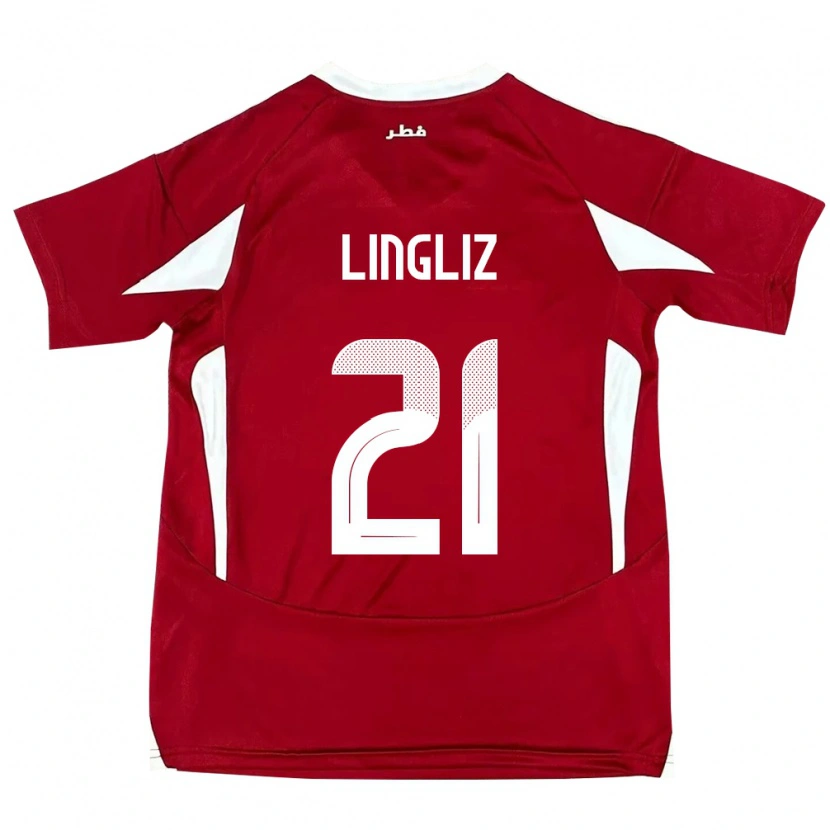DanxenメンズカタールMohamed Lingliz#21赤ホームシャツ24-26ジャージーユニフォーム