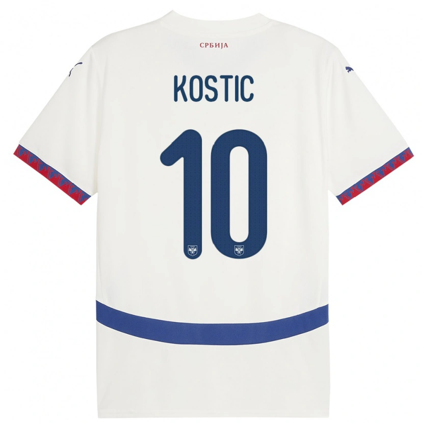 DanxenメンズセルビアBogdan Kostic#10白アウェイシャツ24-26ジャージーユニフォーム