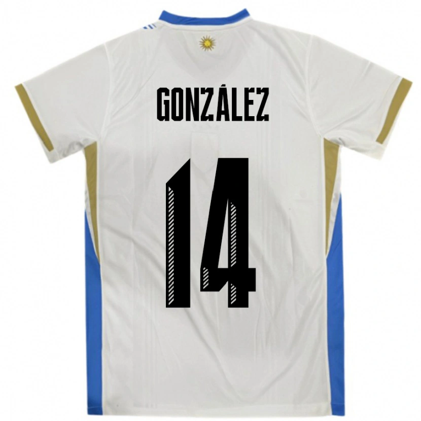 DanxenメンズウルグアイPilar Gonzalez#14ホワイトブルーアウェイシャツ24-26ジャージーユニフォーム