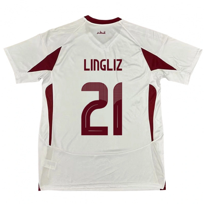 DanxenメンズカタールMohamed Lingliz#21ホワイトアウェイシャツ24-26ジャージーユニフォーム