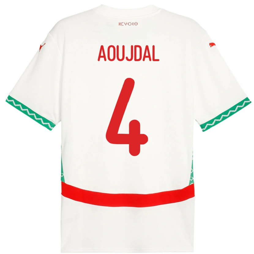 DanxenレディースモロッコYoussef Aoujdal#4ホワイトアウェイシャツ24-26ジャージーユニフォーム