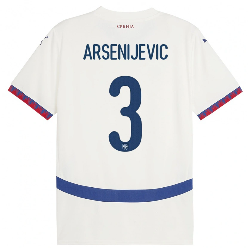 DanxenレディースセルビアAndrej Arsenijevic#3白アウェイシャツ24-26ジャージーユニフォーム