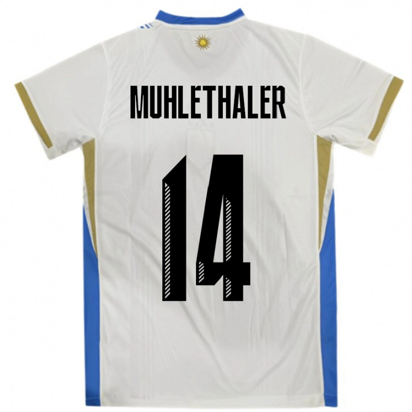 DanxenレディースウルグアイStiven Muhlethaler#14ホワイトブルーアウェイシャツ24-26ジャージーユニフォーム