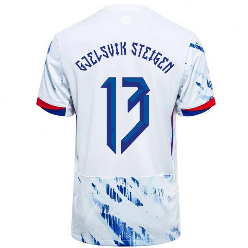 DanxenレディースノルウェーRasmus Gjelsvik Steigen#13ホワイトブルーアウェイシャツ24-26ジャージーユニフォーム