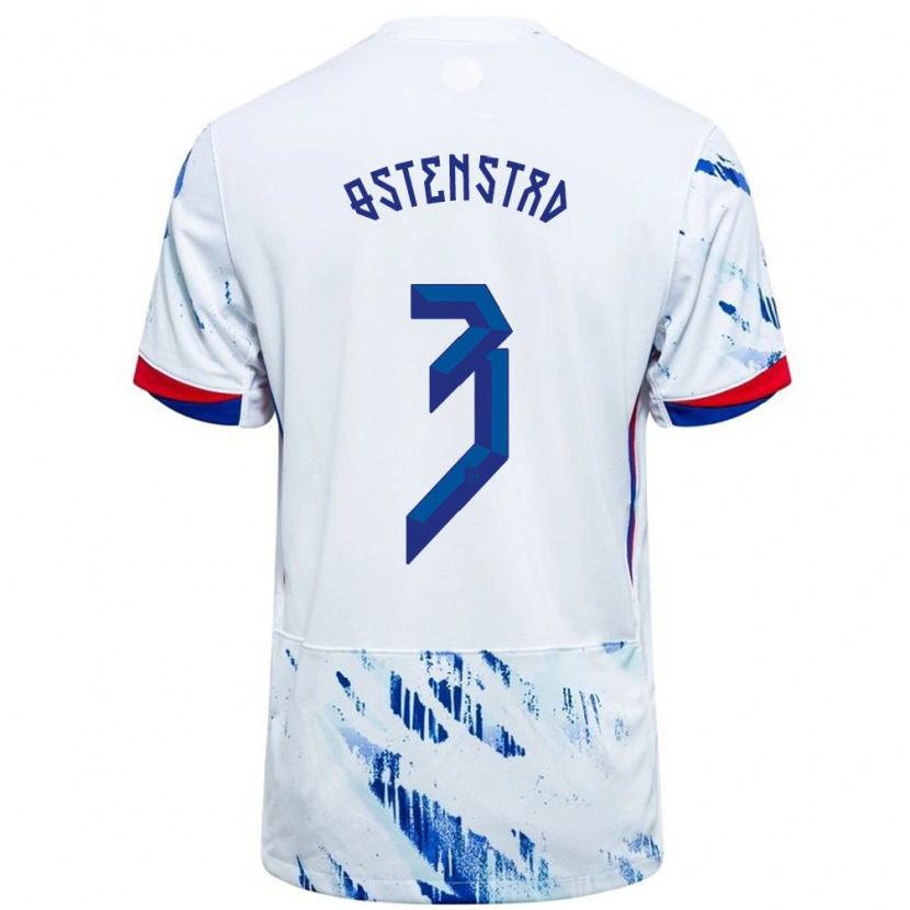 DanxenレディースノルウェーMarthine Østenstad#3ホワイトブルーアウェイシャツ24-26ジャージーユニフォーム