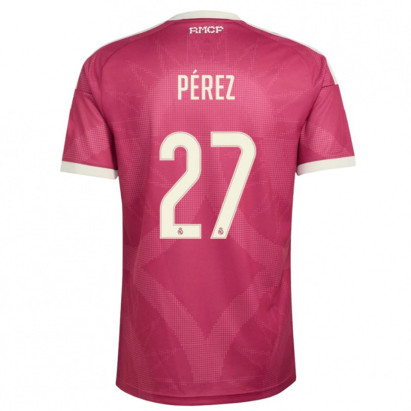 Danxenレディースアドリアン・ペレス#27ペールバイオレットレッド 白サードユニフォームシャツ2026/27ジャージーユニフォーム