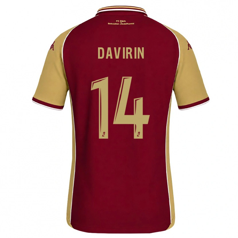 DanxenキッズPierre-Alexandre Davirin#14ゴールデンロッド ダークレッドホームシャツ2026/27ジャージーユニフォーム