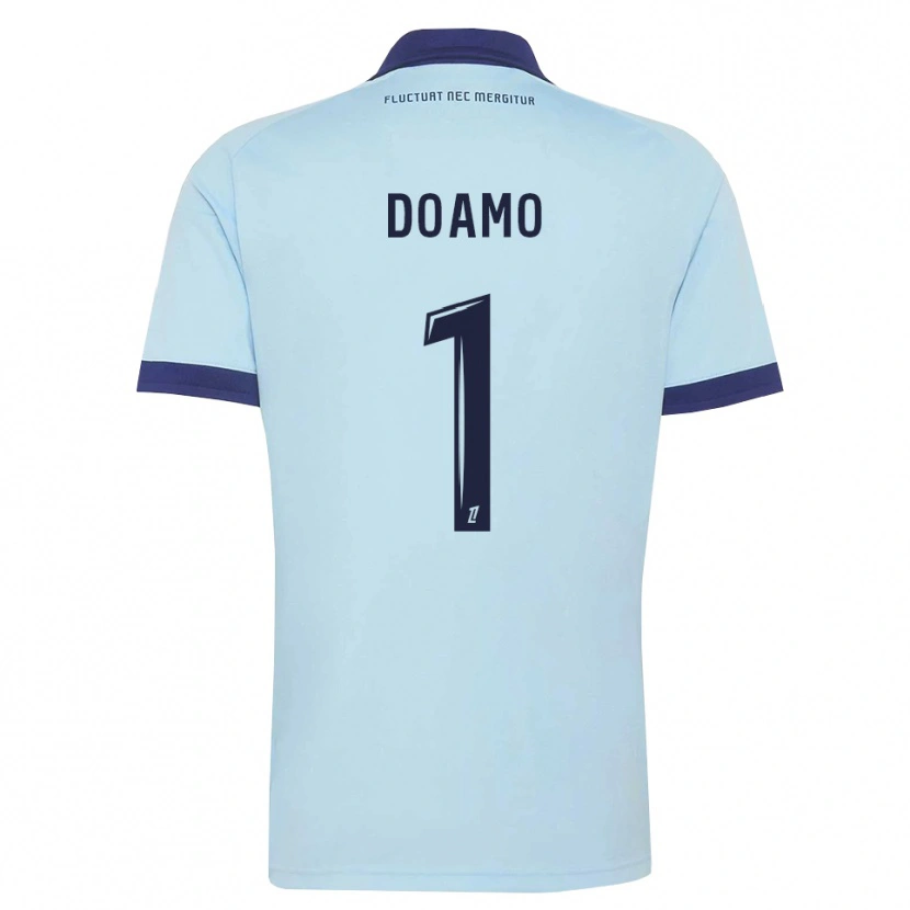 DanxenキッズIsaac Doamo#1コーンフラワーブルー 黒アウェイシャツ2026/27ジャージーユニフォーム