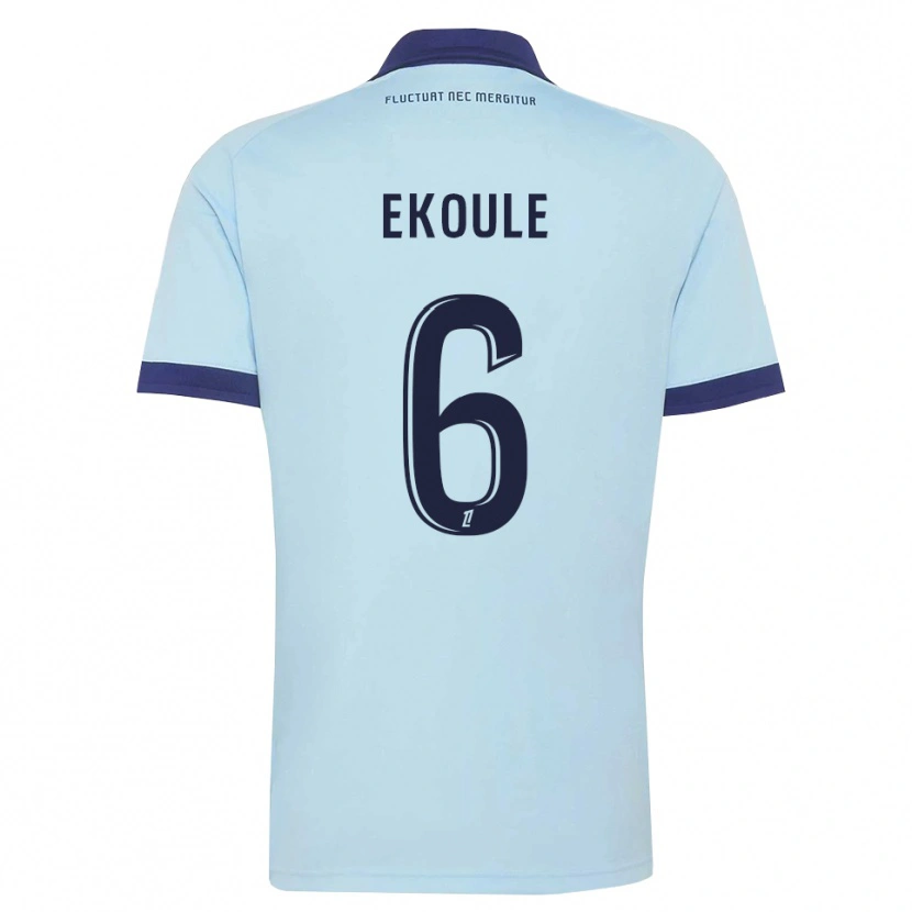 DanxenキッズLionel Ekoule#6コーンフラワーブルー 黒アウェイシャツ2026/27ジャージーユニフォーム