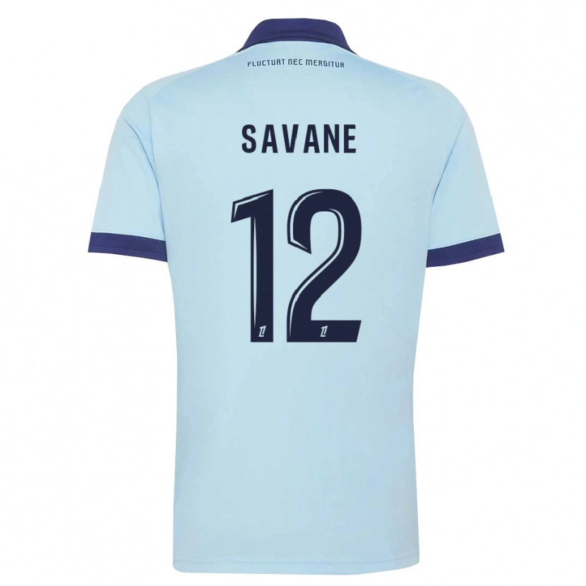 DanxenキッズMohamed Savane#12コーンフラワーブルー 黒アウェイシャツ2026/27ジャージーユニフォーム