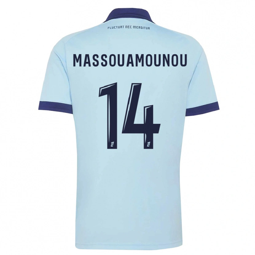 DanxenキッズPatino Massouamounou#14コーンフラワーブルー 黒アウェイシャツ2026/27ジャージーユニフォーム