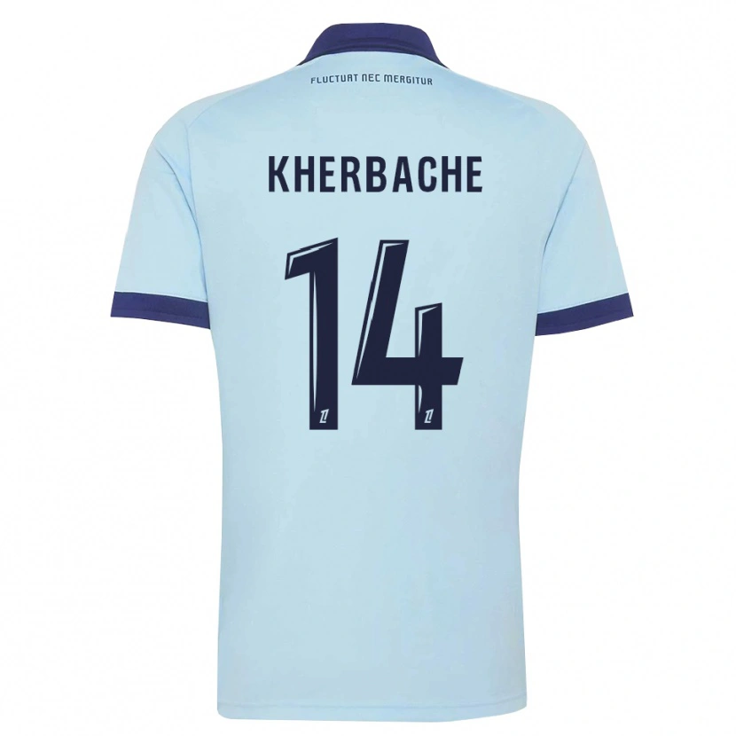 DanxenキッズYoann Kherbache#14コーンフラワーブルー 黒アウェイシャツ2026/27ジャージーユニフォーム