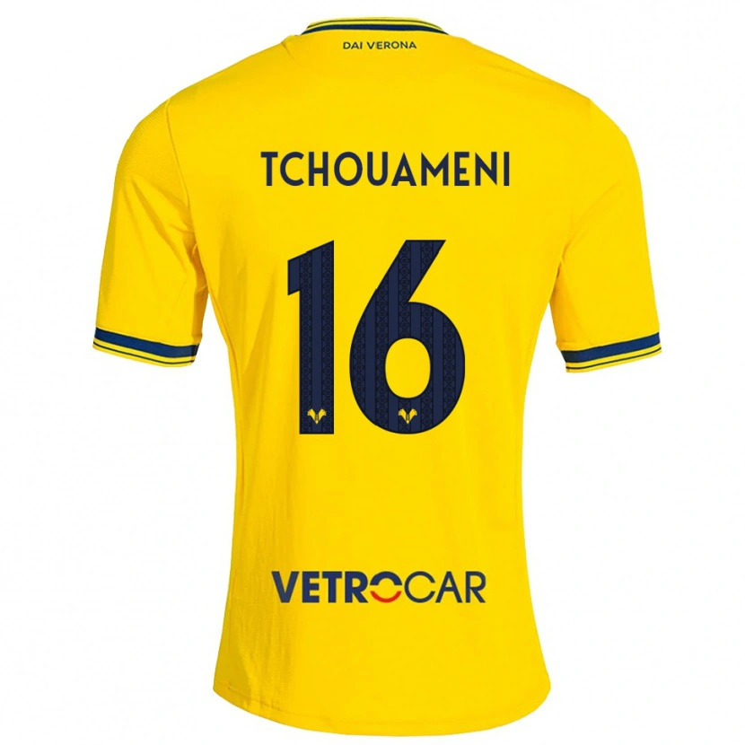DanxenキッズAlex Tchouameni#16イエロー レッドアウェイシャツ2026/27ジャージーユニフォーム