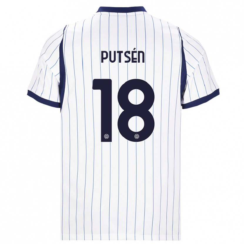 DanxenキッズDino Putsén#18ホワイト ネイビーブルーアウェイシャツ2026/27ジャージーユニフォーム