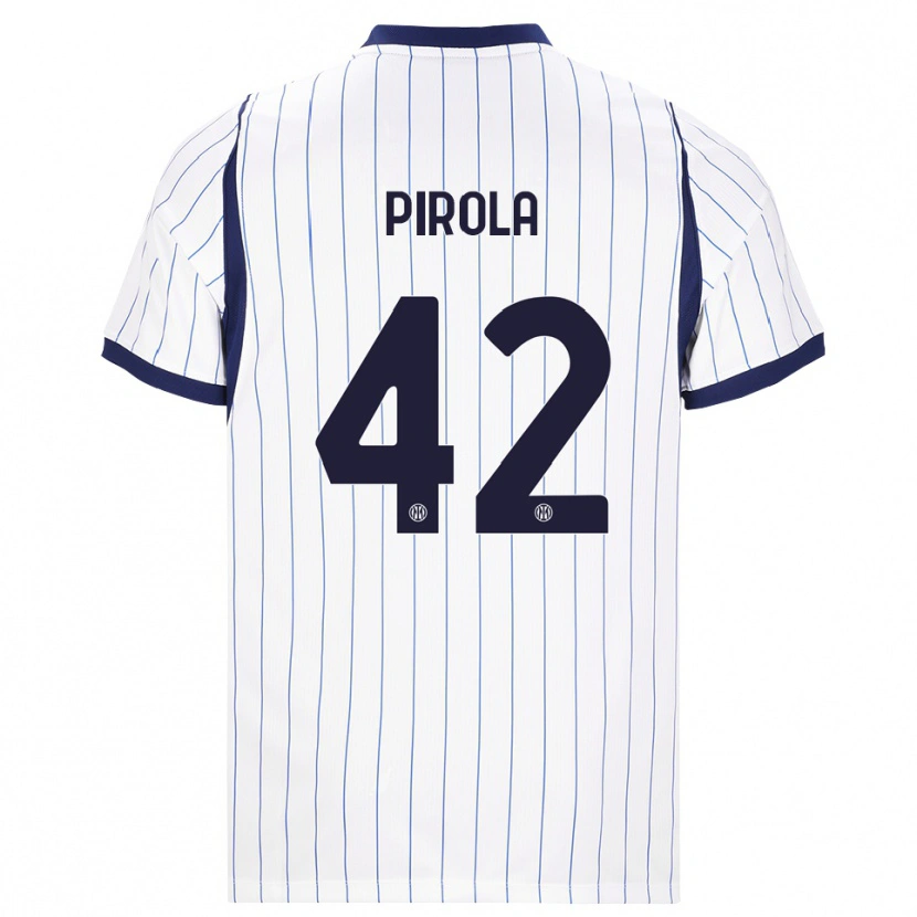 DanxenキッズSamuele Pirola#42ホワイト ネイビーブルーアウェイシャツ2026/27ジャージーユニフォーム