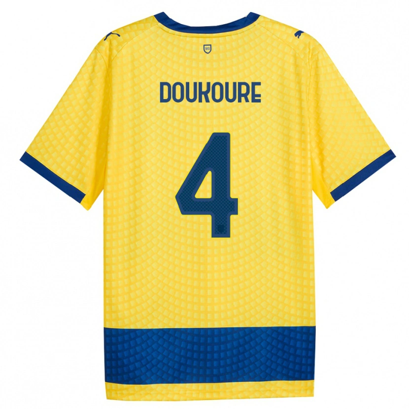 DanxenキッズVamoussa Doukoure#4イエロー ブルー ブラックアウェイシャツ2026/27ジャージーユニフォーム