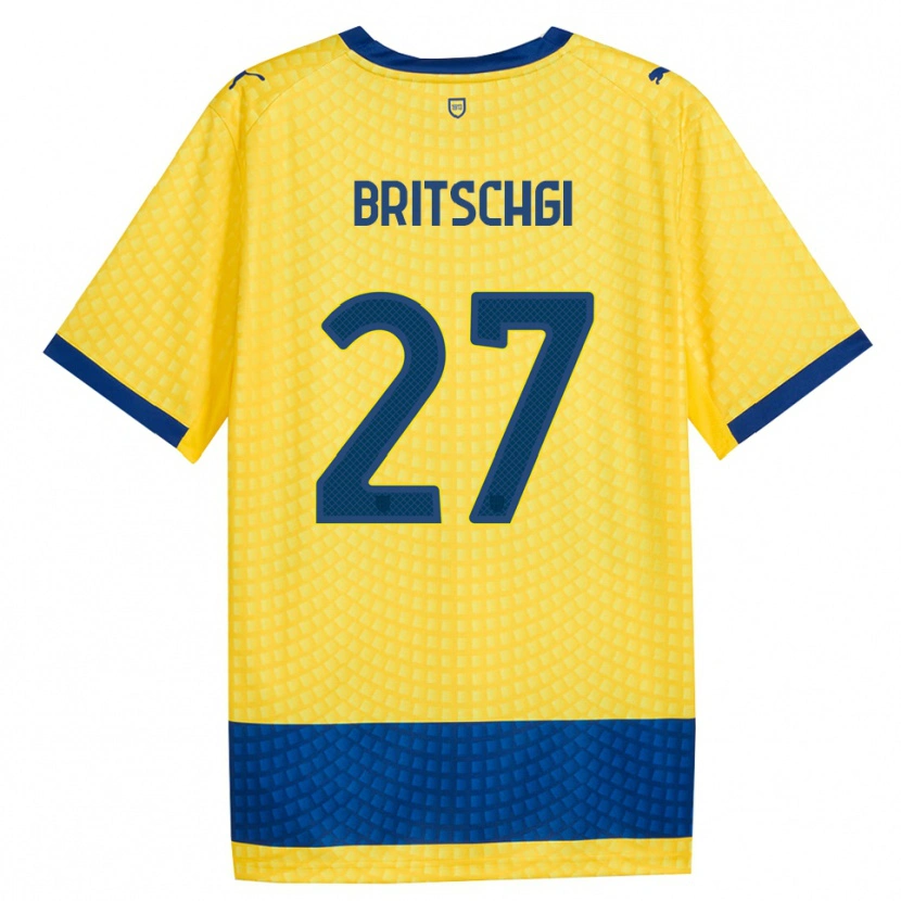 DanxenキッズSascha Britschgi#27イエロー ブルー ブラックアウェイシャツ2026/27ジャージーユニフォーム