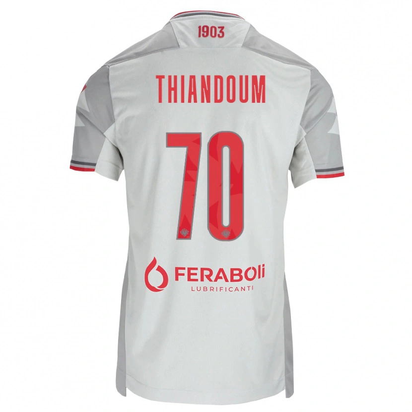 DanxenキッズOmar Thiandoum#70グレー ホワイト レッドアウェイシャツ2026/27ジャージーユニフォーム