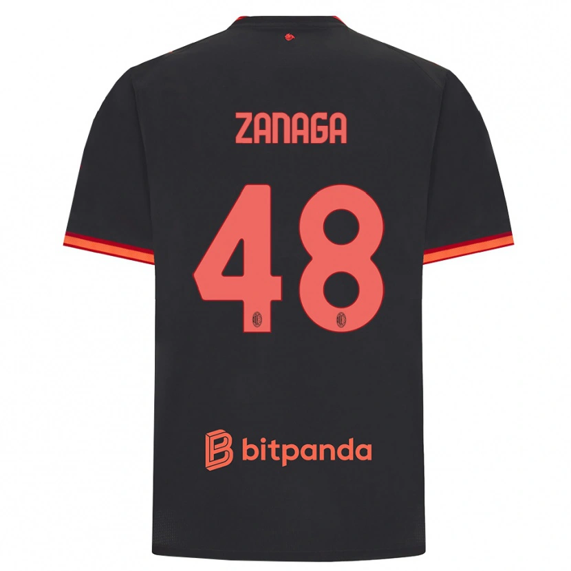 DanxenキッズEdoardo Zanaga#48ブラック レッドサードユニフォームシャツ2026/27ジャージーユニフォーム