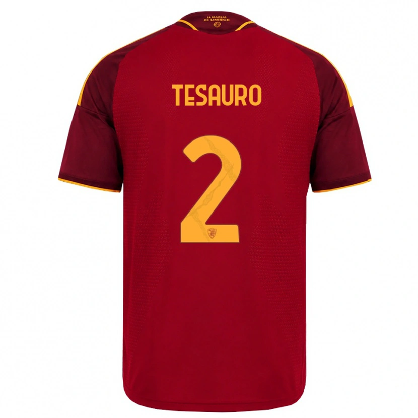 DanxenメンズEmanuele Tesauro#2レッド ゴールデンイエローホームシャツ2026/27ジャージーユニフォーム