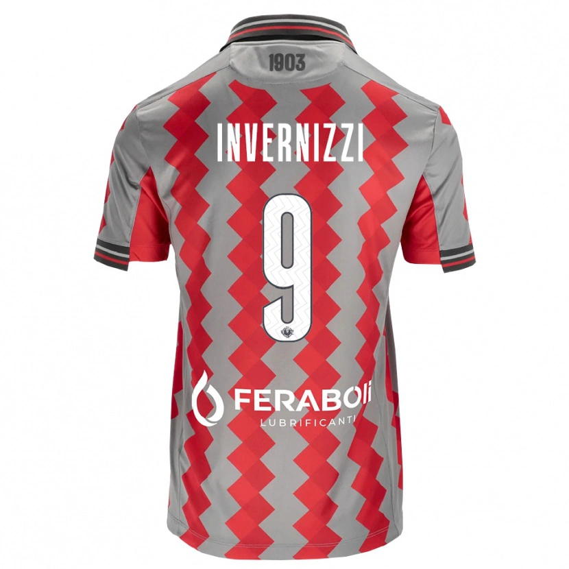 DanxenメンズLeonardo Invernizzi#9グレー レッド ホワイトホームシャツ2026/27ジャージーユニフォーム