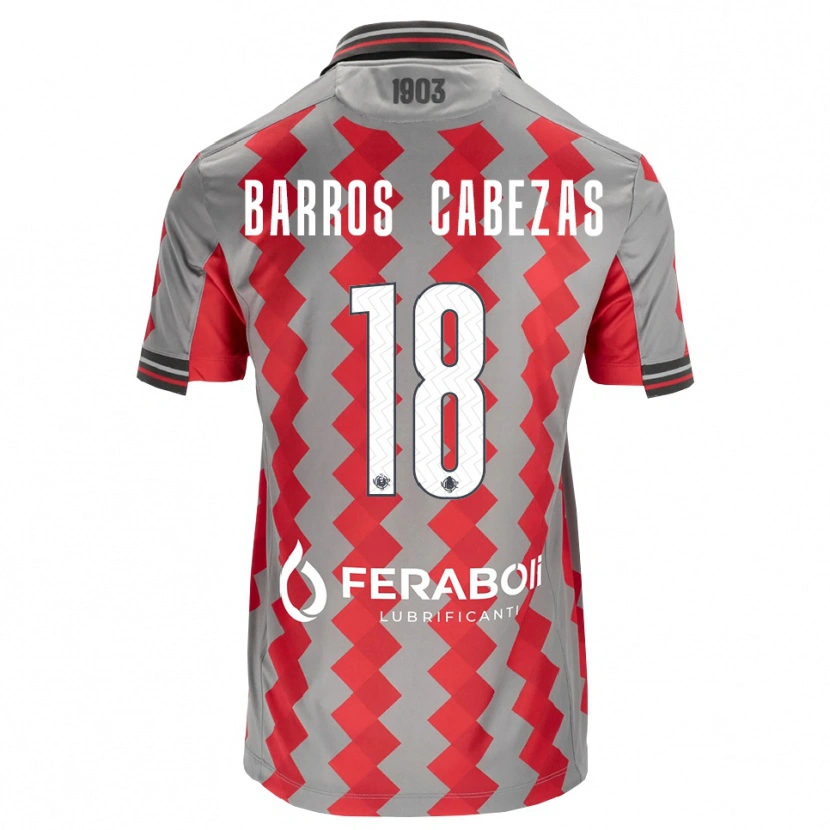 DanxenメンズRonie Barros Cabezas#18グレー レッド ホワイトホームシャツ2026/27ジャージーユニフォーム
