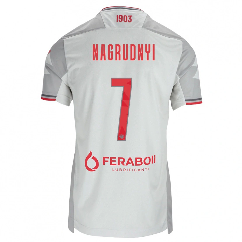 DanxenメンズVladyslav Nagrudnyi#7グレー ホワイト レッドアウェイシャツ2026/27ジャージーユニフォーム