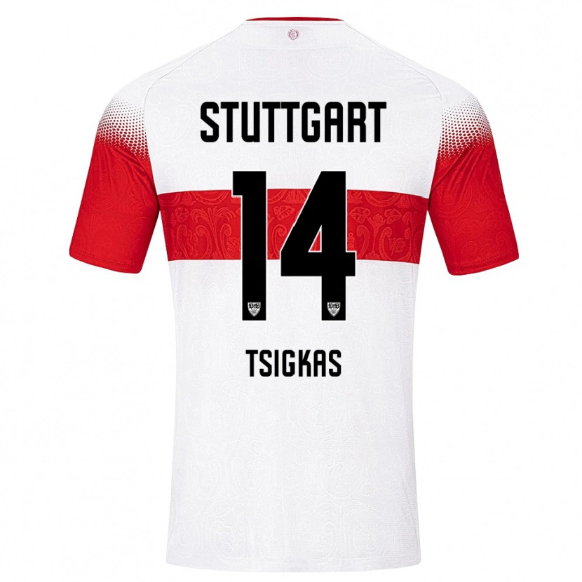 Danxenキッズマテオス・ツィグカス#14ホワイト レッド イエローホームシャツ2026/27ジャージーユニフォーム