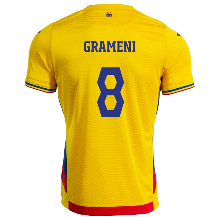 DanxenキッズルーマニアConstantin Grameni#8イエローホームシャツ24-26ジャージーユニフォーム