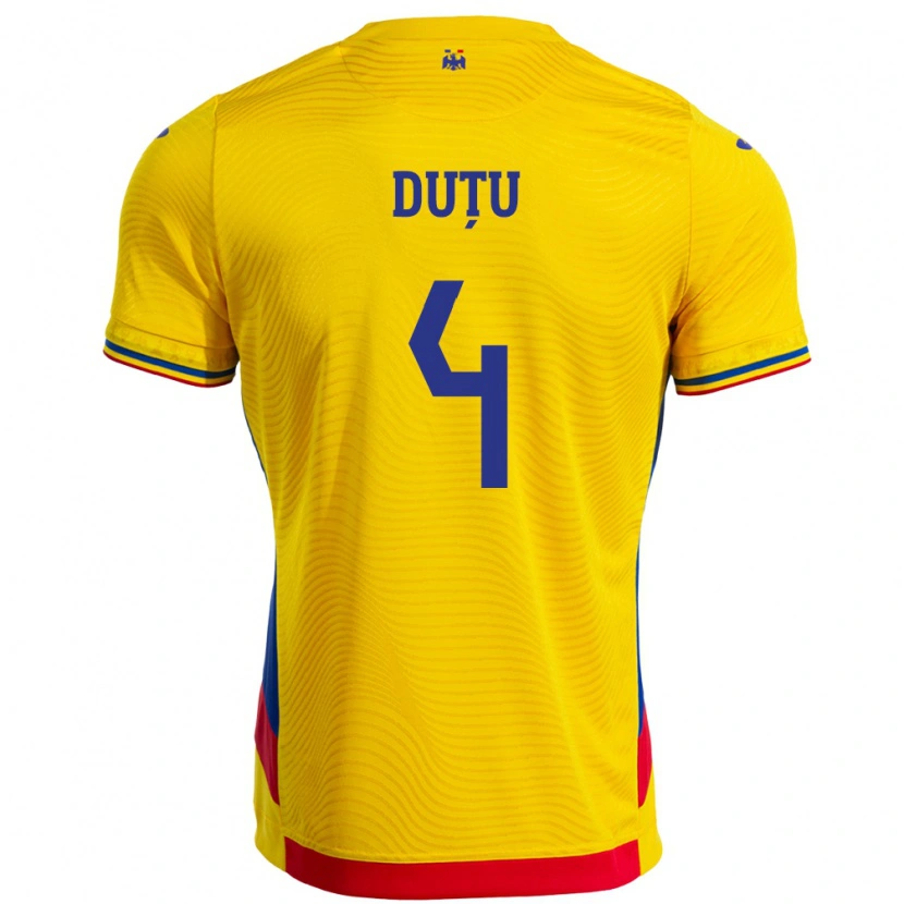 DanxenキッズルーマニアȘtefan Duțu#4イエローホームシャツ24-26ジャージーユニフォーム