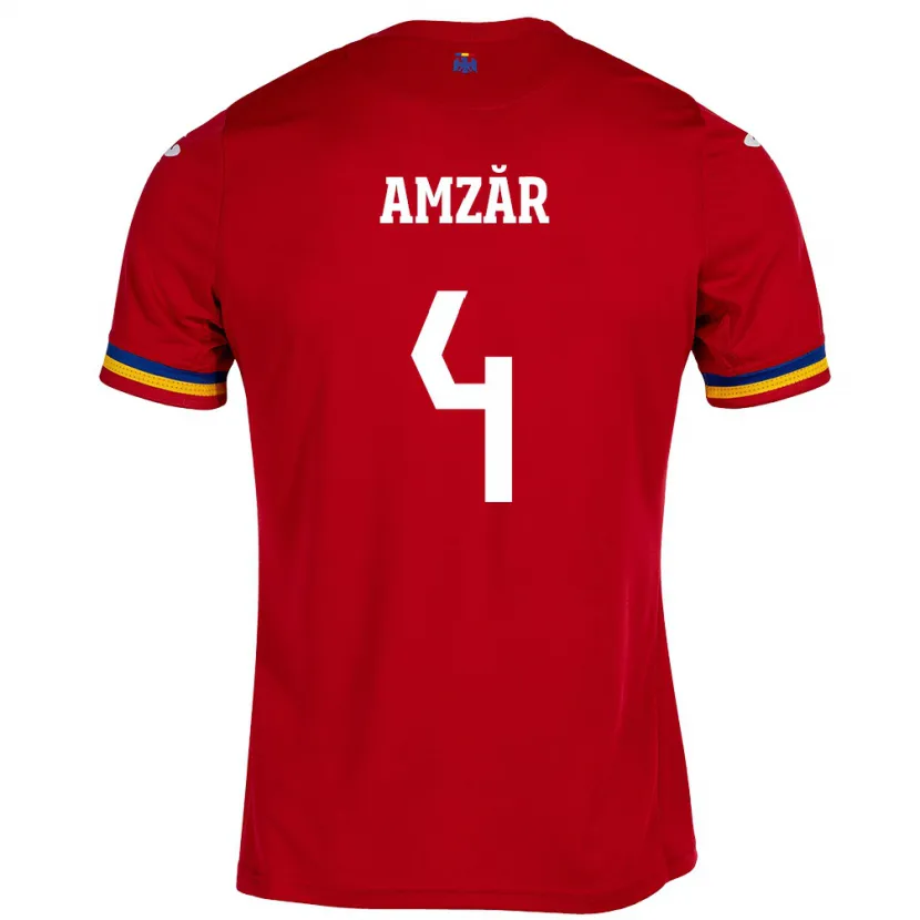 DanxenキッズルーマニアCostin Amzăr#4赤アウェイシャツ24-26ジャージーユニフォーム