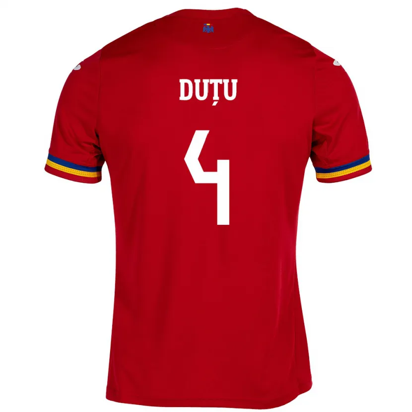 DanxenキッズルーマニアȘtefan Duțu#4赤アウェイシャツ24-26ジャージーユニフォーム