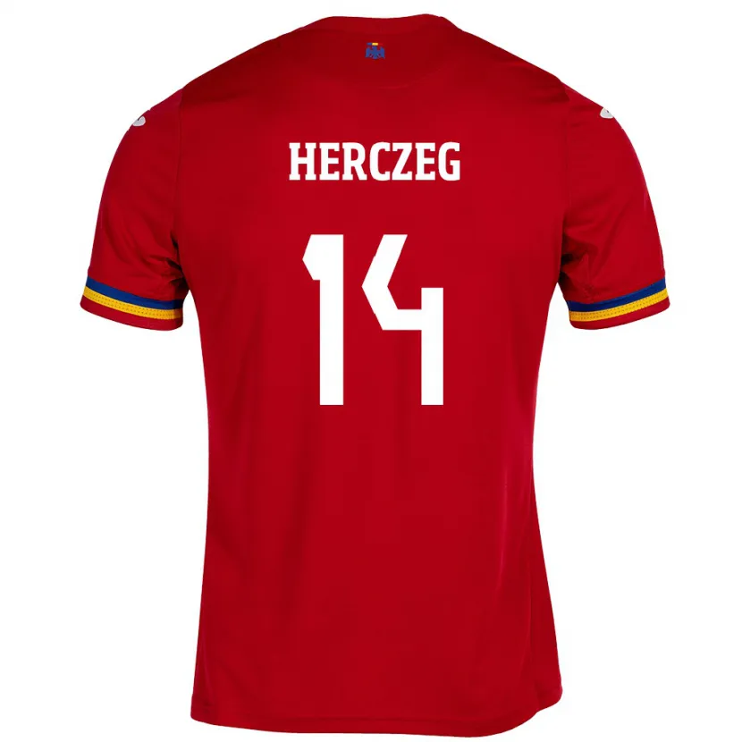 DanxenキッズルーマニアAndrea Herczeg#14赤アウェイシャツ24-26ジャージーユニフォーム