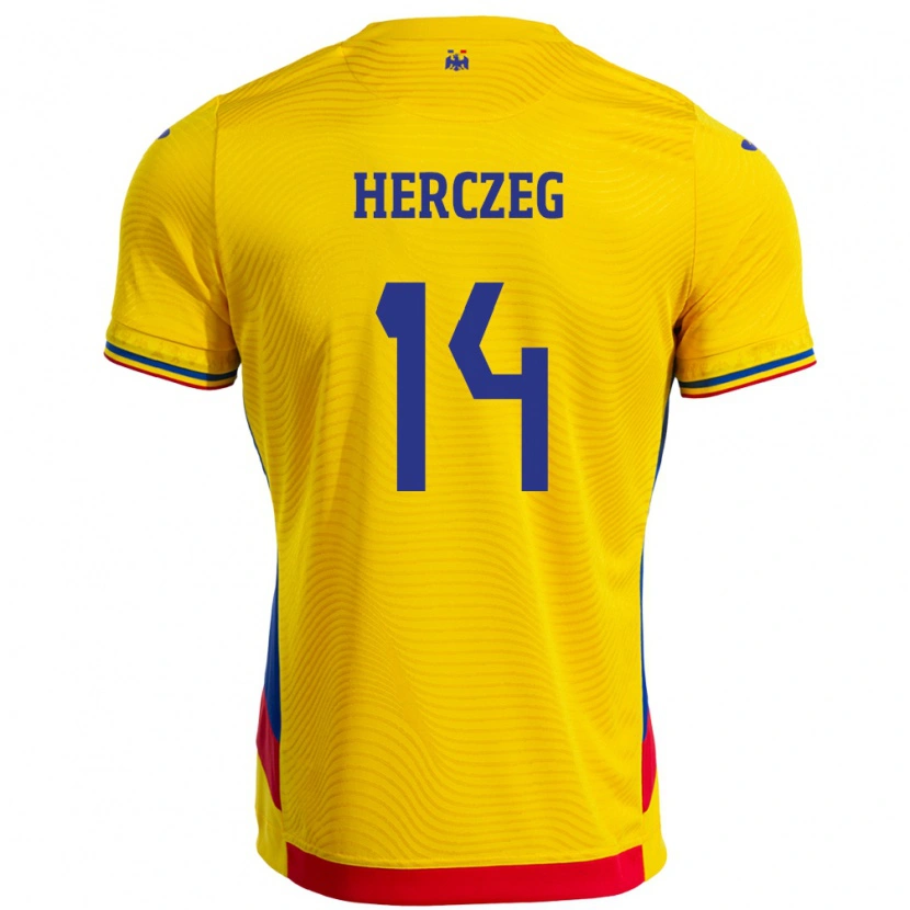 DanxenメンズルーマニアAndrea Herczeg#14イエローホームシャツ24-26ジャージーユニフォーム