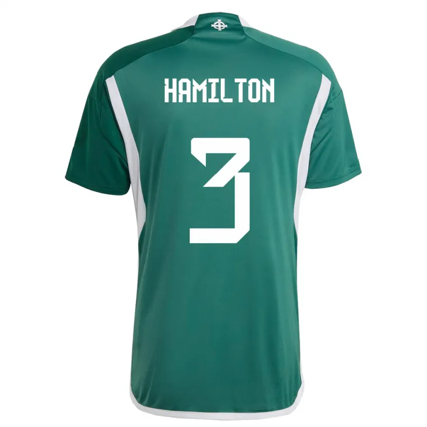 Danxenメンズ北アイルランドBrendan Hamilton#3緑ホームシャツ24-26ジャージーユニフォーム