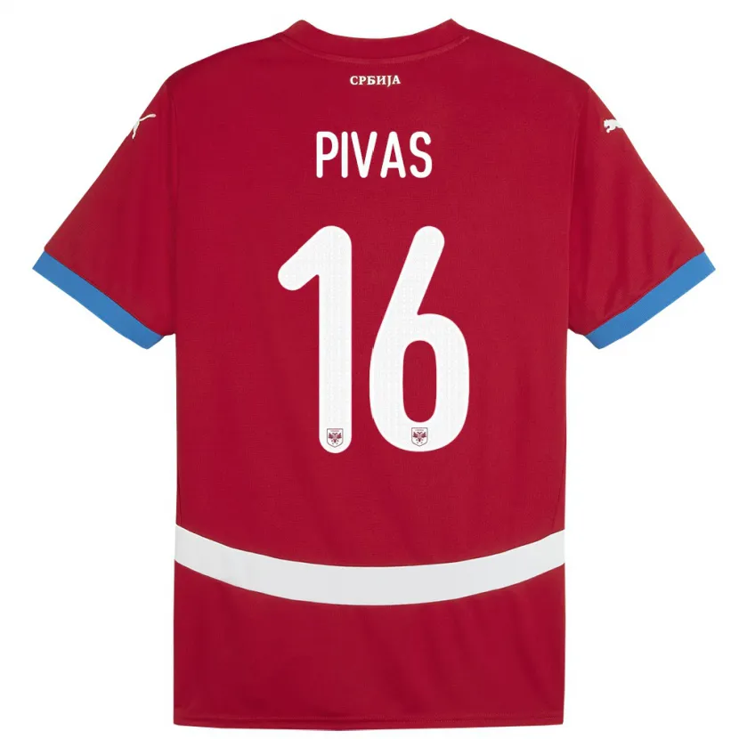 DanxenキッズセルビアMiodrag Pivas#16赤ホームシャツ24-26ジャージーユニフォーム