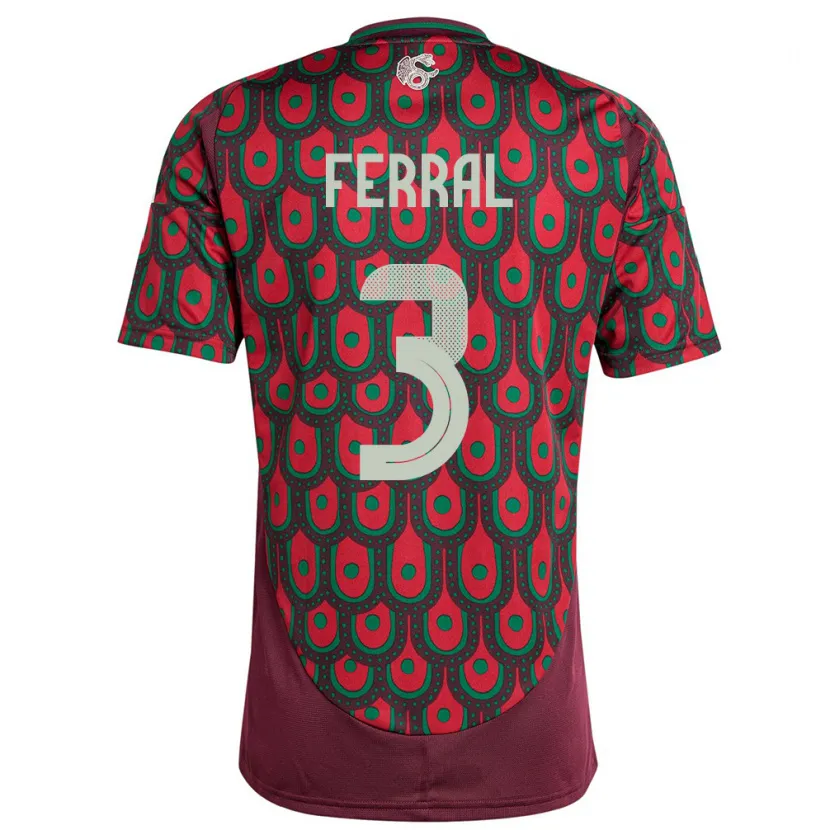 DanxenキッズメキシコCristina Ferral#3マルーンホームシャツ24-26ジャージーユニフォーム