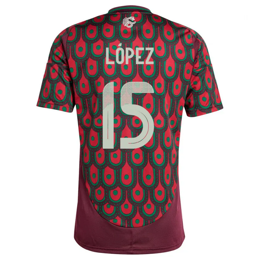 DanxenキッズメキシコEverardo Lopez#15マルーンホームシャツ24-26ジャージーユニフォーム